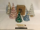 5 Fenton handcrafted glass Christmas trees incl. 6