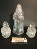 3 Fenton signed glass French figures - Woodland Frost Santa Claus, snowman & snowlady