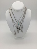 6 vintage sterling silver necklace with pendants and cut stones incl. pearls, crystal, etc