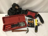 Collection of hand tools - Stanley stapler, dill and driver set, Craftsman tool belt, hammer +