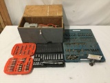 Collection of hand tools, sockets, drill bits sets and a belt sander - see pics