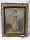 Vintage Jane Freeman's Chums print in ornate gesso frame - fair cond