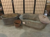 Selection of galvanized metal tubs incl. stock tank, boiler with lid +