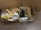 Collection of household items, brass, lighting, and more. It measures approx 12x11x5 inches.