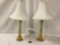 Pair of modern composite and metal lamps with white shades, some wear see pics, approx. 15x15x26