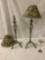 Pair of modern table lamps with floral design shades in green and cream, tested and working, approx