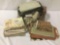 Remnants, arm covers, and other assorted fabrics, approx. 18x14x17 inches.