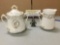 Le Francaise cream and sugar porcelain china set. The cream measures approx 4.5x4.5x4 inches.