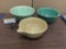 Collection of 3 stoneware bowls, Bauer 12, unmarked, and marked 12 with a crack.