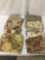 Eleven pieces of floral coarse fabric and upholstery bits, approx. 16x16x12 inches.