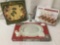 Four in box platters, from Sole Di Toscana, Cook at Home, and Freya, approx. 23.5x14x8 inches.