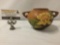 Vintage double-handled Roseville floral pottery art piece/vase, No.4371, approx. 8x6x4 inches.
