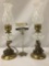 Pair of vintage metal and glass lamps with fluted lips, untested, approx. 4x4x14 inches.
