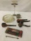 Vintage pipe smoking kit, incl. four pipes, glass ashtray, lighter, & pipe tools, approx. 7x7x5