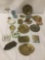 Sixteen vintage ashtrays, some risque and some historic, and a cigarette case, approx. 17x13x3