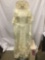 White Alfred Angelo Tina Michele wedding dress and veiled bridal hat, approx. 14x48 inches.