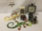 6 animal ornaments and one HD Designs bird clock, approx. 14x9x5 inches.