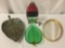 4x vintage/modern home decor; leaf green glass plate, mirrored tray, leaf tray, standing mirror