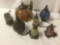 Seven colorful composite and tile lanterns and a composite blooming ceiling light, approx.