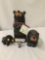 Collection of 3 bears by Jeff Fleming. 2 carved wooden bears signed from 2004, and composite bear