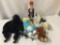 Collection of dolls and toys. Nutcracker, Smurfette, Lone Ranger Silver horses.