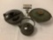 Lot of 3; cast iron bowl with lid, tea pot, rice bowl with lid, approx 9x8x4 inches.