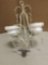 Unused glass and metal small chandelier light fixture. Measures approx 16x11x11 inches.