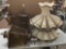 Set of vintage lamps and hanging light fixture with shades.