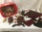 Tub full of Christmas ornaments, Santa?s, stockings, and more, approx. 24x17x17 inches.