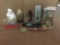 Collection of Chinese Sculptures and china. Wood carving, hand painted egg, Buddha bank and more.