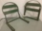 Pair of green vintage metal bleacher seats, approx. 17x20x4 inches each.