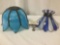 Two blue composite hanging lamp shades, approx. 20.5x13x12 inches.