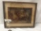 Vintage poker game screen print on glass for Remington with wood backing.