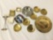 Lot of 12 ashtrays/plates. Brass, China, metal and more. approx 9x9 inches.