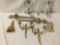 Nine pieces of regal metal, composite, and wood, candelabras, candle holders, and sconces, approx.