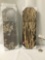 Pair of engraved three dimensional wood art pieces, approx. 25x8.5x2.5 inches.
