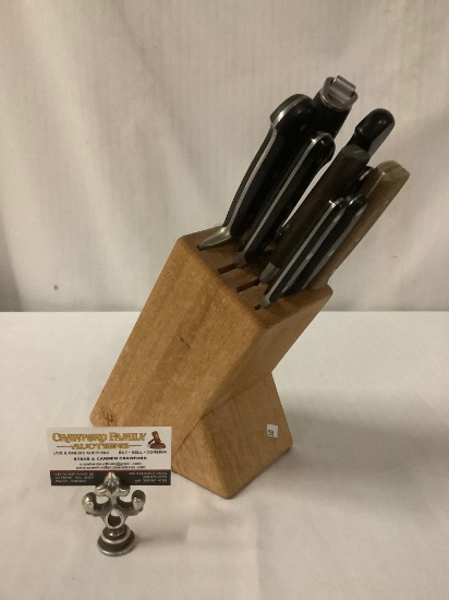 Knife block with sharpener and 8 knives Chicago Cutlery - Ed Wusthof Dreizackwerk approx 12x13x5