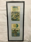 2 Traditional Japanese Samurai scene prints with writing - circa 1940's in frame
