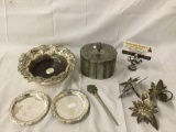 8 pc vintage silver plate - stone inlay letter opener, decorative Asian bowl, etc