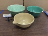 Collection of 3 stoneware bowls, Bauer 12, unmarked, and marked 12 with a crack.