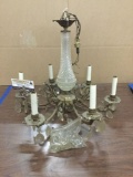 Vintage gold tone chandelier with crystals. Untested. Measures approx 20x20x18 inches.