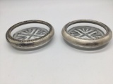Vintage glass and sterling silver rimmed coasters