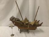 Model wooden Chinese junk boat with stand, some wear see pics, approx. 24x12x24