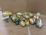 Vintage Cardboard German eggs with farm animal motif. The largest measures approx 7x4x4 inches.