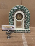 Vintage hand painted stoneware clock with gold accents. Marked 301 on the back.