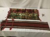 Soft mat with camel designs & scarf, both w/fringe, approx. 96x10 inches.