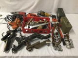 Large collection of hand and power tools, hitches, valves, and more. Robinair, Milwaukee and more.
