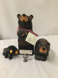 Collection of 3 bears by Jeff Fleming. 2 carved wooden bears signed from 2004, and composite bear