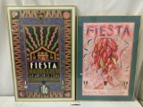 Lot of 2 framed San Antonio Texas Fiesta posters w/ signature and medals approx 25x38 inches