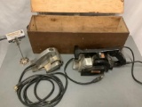 Lot of 2 in wood box; Sears Craftsman Planer 315.17320, Craftsman Industrial Power Planer 315.25000